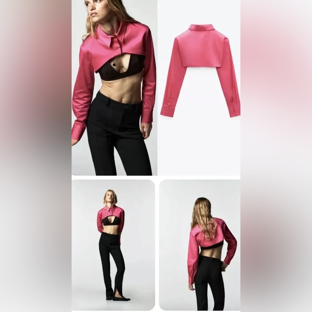 Zara Fuchsia🩷🩷🩷 Poplin Cropped Top - Size Large - NWT